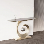 Moderne Spiralf&ouml;rmige Konsole, Luxus Eingangstisch mit Metallkugel-Akzent, Schmaler Akzent-Sofatisch f&uuml;r Flur Eingang Wohnzimmer(Gray+Gold,150cm)