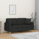Modernes 2-Sitzer Diivan mit Zierkissen 140 cm Schwarz Stoffgarnitur Wohnzimmer Couch gem&uuml;tlich f&uuml;r Fernsehen und Entspannen, Robustes Metallgestell