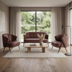 Mendler elutoa komplekt HWC-P30, 2-istmeline diivan, 2 x tugitooli, Vintage Retro Industrial Metal Faux Nahk - roostepunane