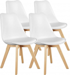 OLIXIS Kesk-sajandi moodne s&ouml;&ouml;gitoa toolid puidust jalgade ja PU nahast padjaga, k&ouml;&ouml;gitoolid elutuppa, magamistuppa, &otilde;ue, salongi, valge 4 tk komplektiga