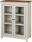 Alaterre Savannah Pie Safe Cabinet, Ivory with Natural Wood Top Cabinet, Pine, Ivory with Natural Wood Finish