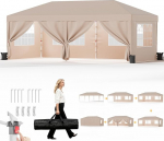 JUMMICO Gazebo 3 x 6 veekindel stabiilne talvekindel k&otilde;rgus reguleeritav kokkupandav Gazebo 6 k&uuml;lgseintega Gazebo UV kaitse 50+, Garden Gazebo kokkupandav telk aeda, &otilde;ue, telkimine, Gazebo Beige