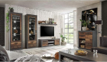 Lomadox BERLIN-61 seinakappide komplekt T&ouml;&ouml;stuslik disain vanas segudekoristuses Matera halli v&auml;rvi 2 vitriinkappi koos LED, sahtli ja TV-alalauaga B x K x S ca 435 x 201 x 43 cm.