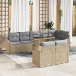 Modulares Gartensofa Beige Hellgrau als 9-teiliges Sofaset mit Stauraum und Kissen f&uuml;r die Outdoor-Sofa-Gruppe