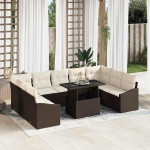 Garten Sofa Set Poly Rattan 10 teilig mit Kissen und Tisch als Outdoor M&ouml;bel Set in Braun Creme