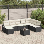 Modulares Garten Sofa Set 9 St&uuml;ck in Braun und Creme aus Poly Rattan als 9-teilige Outdoor Sofagarnitur mit Kissen und Stauraum