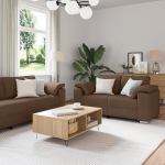3-TLG. Sofagarnitur mit Kissen Braun Stoff Modernes Diivan Set mit Textilene-Bezug und Metallrahmen f&uuml;r Wohnzimmer