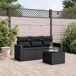 4-TLG. Garten-Sofagarnitur mit Kissen Schwarz PE Rattan, Gartensofa Set mit Stauraum und wasserabweisendem Beutel, inklusive Gartensessel mit abnehmbaren Bez&uuml;gen