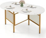 COSTWAY kokkupandav s&ouml;&ouml;gilaud, k&ouml;&ouml;gilaud 6-8 inimesele, ruumi s&auml;&auml;stev kokkupandav laud, ovaalne s&ouml;&ouml;gilaud s&ouml;&ouml;gituppa, k&ouml;&ouml;ki, 150 x 80 x 76 cm (valge+kuldne)