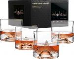 LIITON The Peaks Crystal Whiskey klaasid, 4 klaasi, 1 lb iga&uuml;hele, paksuseinaline ja k&uuml;lmutatav, Premium Bourbon klaas, jahutab kokteile ilma j&auml;&auml;ta, vastupidav, stiilne, 10 oz