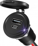 Alumiinium USB C Steckdose 12V Wohnmobil Auto 48W Einbau Buchse 12 Volt, USB-C & USB-A Bohrung 25mm f&uuml;r Boot Wohnwagen Camper LKW (1 St&uuml;ck)