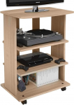 BAKAJI MDF puidust TV kapp 3 riiuliga konsoolidele, DVD videom&auml;ngudele ja 4 rattaga, telerik&auml;ru, kaasaegne disain, suurus 60 x 45 x 80,5 cm (tamm)