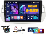 4+64G Androidi autoraadio Fiat 500 2007-2015 juhtmevaba Carpaly & Android Car, 9-tolline IPS puuteekraaniga raadio Bluetooth 5.0/GPS/Reversioonikaamera/FM/WiFi/SWC (beež) (beež)