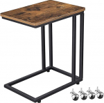 Side Table with Metal Frame and Wooden Top, Small Corner Side Table for Living Room Bedroom Study Home Office Desk (C-shaped)