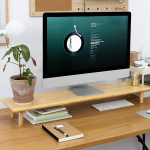 Bambusest kahe monitori statiiv koos hoiukambriga - ergonoomiline t&ouml;&ouml;laua korraldaja kodukontorile, WFH ja kaugt&ouml;&ouml;taja jaoks (sobib 2 monitorile, kontoritarvikud allpool)
