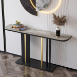 Konsolentisch aus Sinterstein mit Einzigartigem Design, Halbmond Konsolentisch Schmal, Sofa Tisch Hinter dem Sofa mit Geometrischem Metallrahmen, Flurtisch Industrial Stil(Black c,L120CM/47IN)