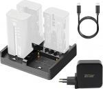 ZITAY NP-F laadija 4-kanaliline QC PD kiirlaadija USB-C ja alalisvoolu toiteallikas Sony NP-F550, NP-F750, NP-F770, NP-F970 akule (koos USB-C 65W PD laadijaga)