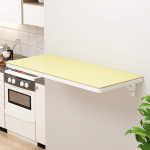 Schwebender, an der Wand montierter Klapptisch mit Platte aus geh&auml;rtetem Glas, ausklappbarer Computertisch mit wei&szlig;em Marmormuster f&uuml;r das Homeoffice und Esszimmer in der K&uuml;che, platzsparend