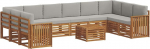 Outdoor-Sofa-Set 11-teilig aus massivem Akazienholz - Gartenm&ouml;bel-Garnitur mit Kissen, modulares Loungem&ouml;bel-Set f&uuml;r Terrasse & Garten, Natur & Hellgrau