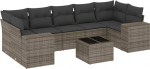 8-TLG. Garten-Sofagarnitur Grau Poly Rattan Ecksofa mit Mittelsofa und Couchtisch Glasplatte 110 kg belastbar platzsparend modulares Balkonm&ouml;bel-Set f&uuml;r Terrasse Balkon Patio