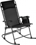 Yaheetech Rocking Chair kokkupandav aiatool koos eemaldatava padjaga kokkupandav v&auml;listool kuni 120 kg kandev&otilde;imega v&auml;litingimustes kasutamiseks, must