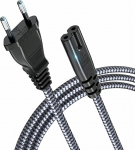 Kaabel 2-poolne Euro-pistik (CEE 7/16 kuni C7) Nailonist punutud universaalne v&auml;ikeseadme kaabel VDE-ga TV, PS3/PS4/PS5, One S/X, s&uuml;learvuti toiteallikas, Blu-ray, raadio jne (10 m, Hall).