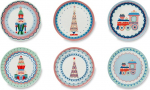 Excelsa Xmas Sweet Pastels komplekt 6 portselanist aperitiivitaldrikut l&auml;bim&otilde;&otilde;duga 15 cm j&otilde;ulukaunistus