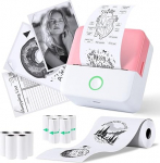 PRAOAHEI Mini Printer, Portable Photo Printer with 10 Rolls of Printer Paper, Bluetooth Label Printer, Thermal Printer for Notes, Photos, Diaries, DIY, Compatible with iOS and Android (Pink)
