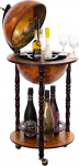 33001 R Giant Bar Trolley with Solid Eucalyptus Wood Columns Open 100 cm High and 44 cm Wide with Wheels Antique Globe Bar Table Home Bar Trolley World Globe