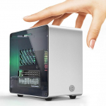 ElectroCookie Raspberry Pi 5 korpus, alumiiniumist mini-torni korpus koos ventilaatori ja v&auml;rvimuutuva &uuml;mbritseva valgusega (h&otilde;bedane)