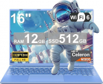 NOTODD S&uuml;learvuti 16-tolline 4 tuuma Celeron N5095 (kuni 2.9GHz) 12+512GB SSD laiendus 1TB S&uuml;learvuti Win11 koos 5G WiFi 1920 x 1200 BT4.2 AZERTY klaviatuuriga Sinine