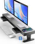 meatanty Dual Monitor Stand with 4 Adjustable Heights, Car Charging Pad, 4 USB Ports, Computer Riser with Drawers, Metal Double Desk Organiser, Lifter Riser for 2 Monitors