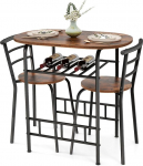 GIANTEX 3-osaline s&ouml;&ouml;gitoa komplekt 1 v&auml;ike ovaalne laud ja 2 tooli koos pudelihoidjaga Puidust tera &uuml;lemine vastupidav metallraam (naturaalne) (kohv)