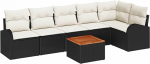 7-teiliges Garten Sofa Set mit Kissen Schwarz Poly Rattan Akazie Gartenlounge Model3347586