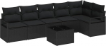 Rantry 7-teiliges Garten Sofa Set mit Kissen Beige Poly Rattan, 2-Sitzer Garten Sofa mit Kissen Schwarz Poly Rattan Gartenlounge Model3346413
