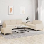 Creme 2/3-Sitzer-Sofa Set mit Fu&szlig;hocker, Stoff/Polyester, Metall, Textilene, Sperrholz, Schaumstofff&uuml;llung Model3202128