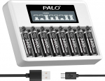 AA Batteries with Charger &ndash; Pack of 8 3400 mWh AA Batteries Rechargeable 1.5 V with 8 Slot LCD Individual Fast Chargers for AA AAA Li-Ion Rechargeable Batteries with Type C and Micro USB Input