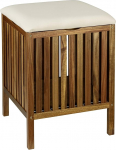 WENKO Fondi Bathroom and Living Stool Solid Acacia Wood with Removable Lid and Beige Seat Cushion Dimensions 39 x 52 x 39 cm Brown Beige