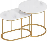 SogesPower 2 &uuml;mmarguse k&uuml;ljelaua komplekt Nested Marble Look kohvilaud, kuldsete jalgadega liuglevad elutoa lauad