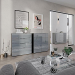 Wohnm&ouml;bel Set of 3 Dressers Sideboard in Silver Grey with Graphite Modern Glass Front