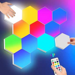 Kuusnurkne seinavalgusti koos kaugjuhtimispuldiga, Smart Touch Modular LED Light seinapaneel RGB &ouml;&ouml;valgus DIY geomeetria &uuml;hendamine kvantumvalgustus kodu koridorile kontorile hotelli baarile pidulik kingitus, pakend 6-st