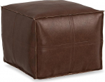 SIMPLIHOME Brody Boho Square Distressed Dark Brown Vegan Faux Leather Pouf for Living Room, Bedroom and Nursery