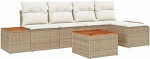 Rantry 6-teiliges Garten Sofa Set mit Kissen Beige Poly Rattan Akazie Gartenlounge Model3348072