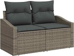 Rantry 8-teiliges Garten Sofa Set mit Kissen grau Poly Rattan Akazie Gartenlounge Model3347797
