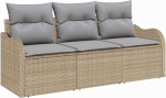 3-teiliges Garten Sofa Set mit Kissen Beige Poly Rattan, 2-Sitzer Garten Sofa mit Stauraum & Kissen Beige Poly Rattan Gartenlounge Model3354229