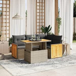 Set Schlafsofa, 5-teiliges Gartensofa-Set mit grauen Kissen aus Polyrattan, Set Schlafsofa, Wohnzimmer, Gartensofa, modernes Sofa-Set f&uuml;r den Au&szlig;enbereich, Outdoor-M&ouml;bel