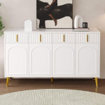 KOMHTOM Sideboard 4 ukse ja 4 sahtliga, panipaigam&ouml;&ouml;bel, k&ouml;&ouml;gim&ouml;&ouml;bel reguleeritava vaheseinaga, k&uuml;ljepaneel, elutuba, kaasaegne k&uuml;ljepaneel, valge (A, valge)