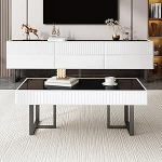 BNUZ kaasaegne kohvilaud ja TV m&ouml;&ouml;bli kombinatsioon, musta ja valge triibuga hoium&ouml;&ouml;bli komplekt, elutoa m&ouml;&ouml;bel