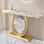 Generisch Moderner Konsolentisch in Marmoroptik - Kleiner Beistelltisch mit goldfarbenem Metallgestell f&uuml;r Eingangsbereich und Wohnzimmer - Stilvolle Flurm&ouml;bel und Eingangsbereich-Dekoration