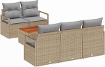 Rantry 6-teilige Garten-Sofa-Set mit Kissen Beige Poly Rattan Akazie Gartenlounge Model3356313